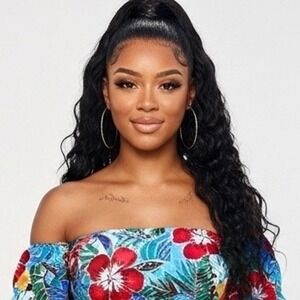 Forever 21 Off Shoulder Tropical Floral Crop Top Ruffle Sleeve Smocked Back